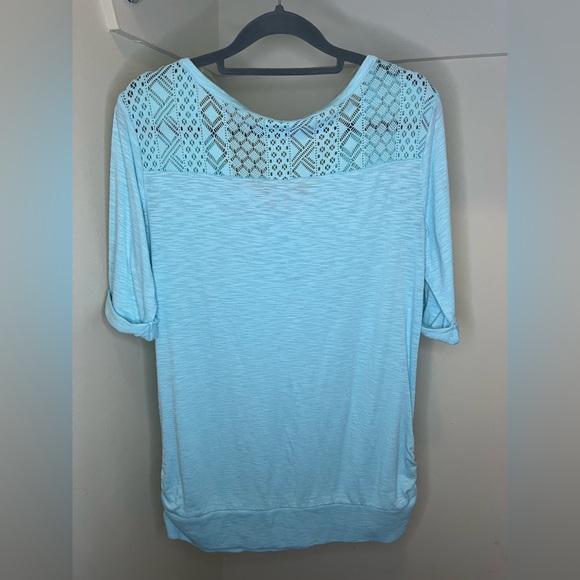 No Boundaries Sky Blue Crochet Accent Blouse - Picture 3 of 4
